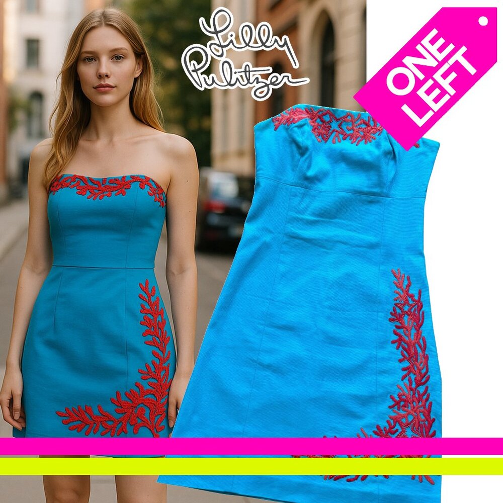 Lilly Pulitzer Asymmetrical Blue and Red Sheath Dress